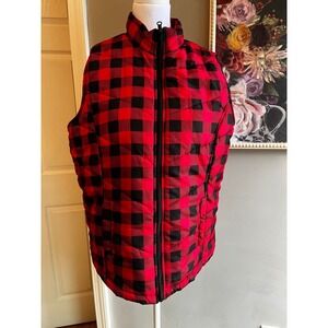 Women's Red Puffer Vest Buffalo Plaid Size Large Fall Winter Festive Casual Barn